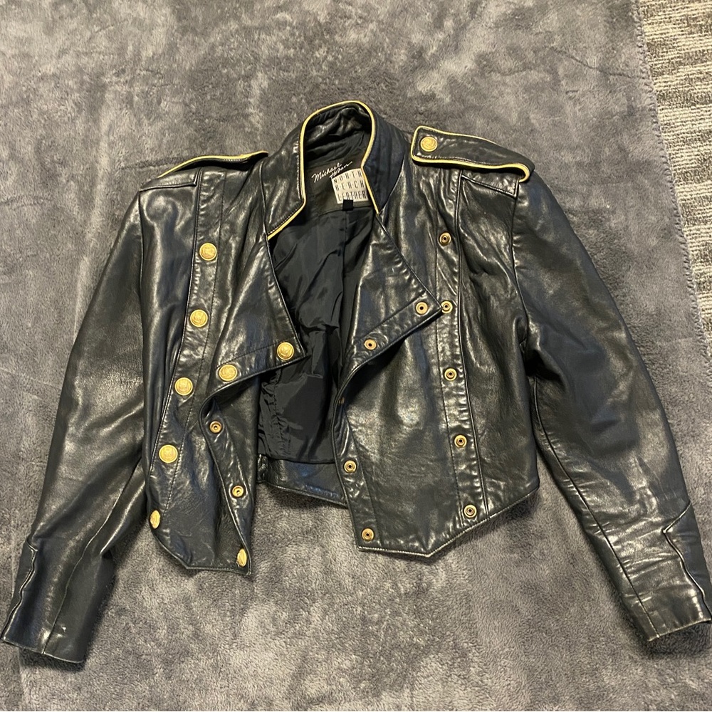Michael Hobon North Beach Leather Jacket with Gold Detailing